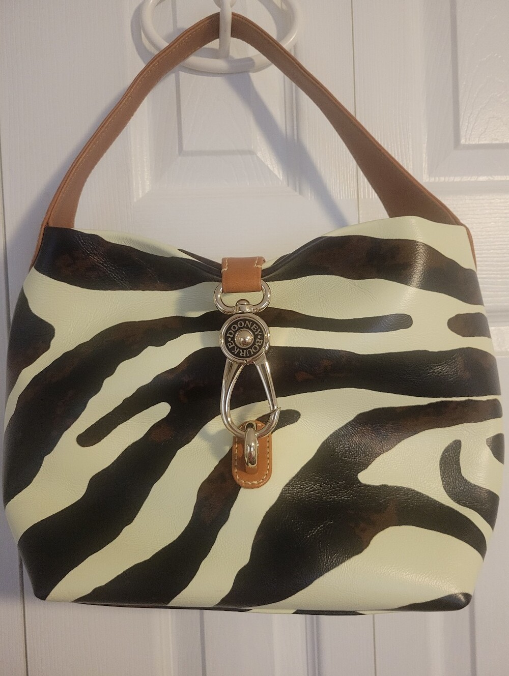 Dooney & Bourke Florentine Leather Logo LocK Hobo Bag Zebra NWOT